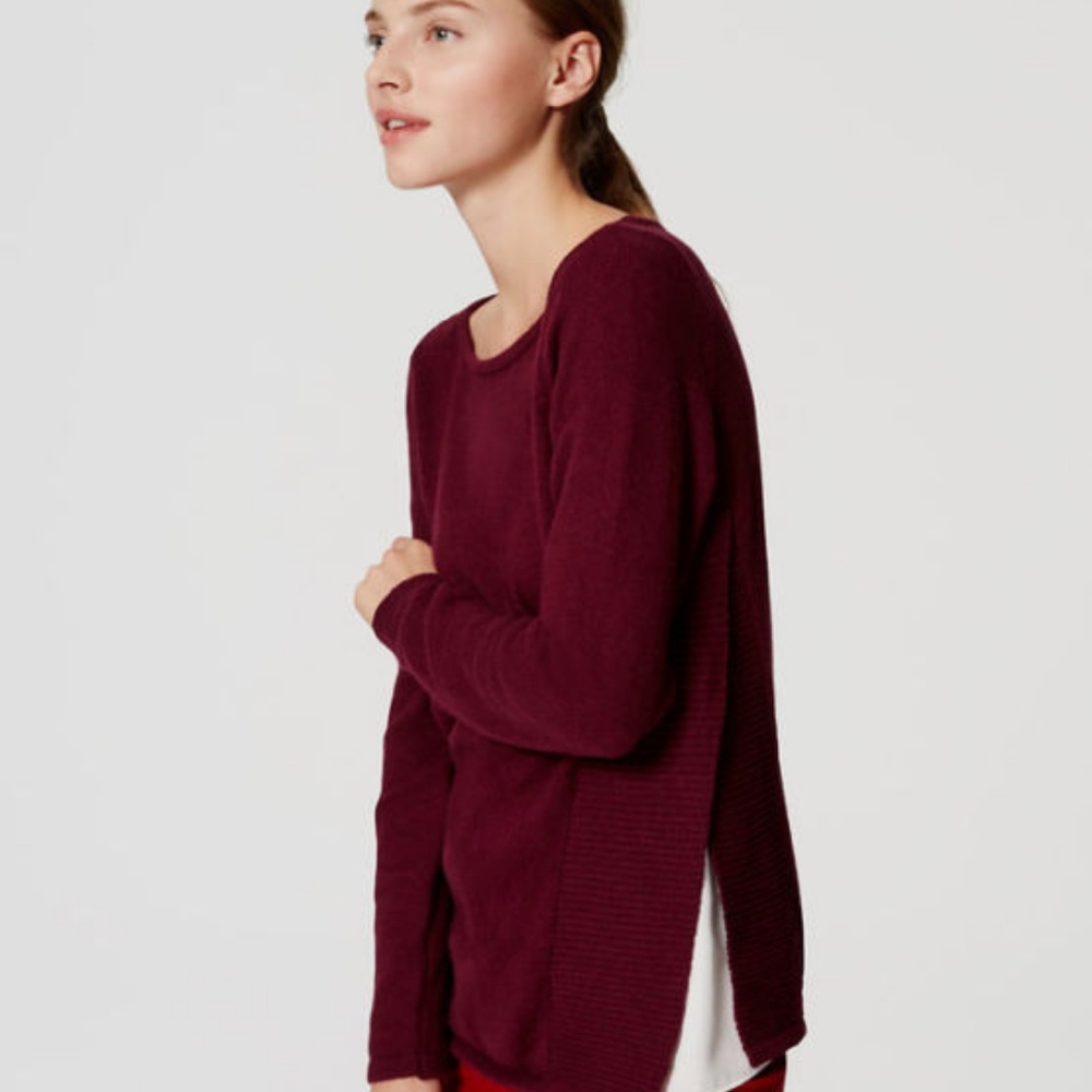 Ann Taylor Loft Mixed Media Side Ribbed Sweater XS